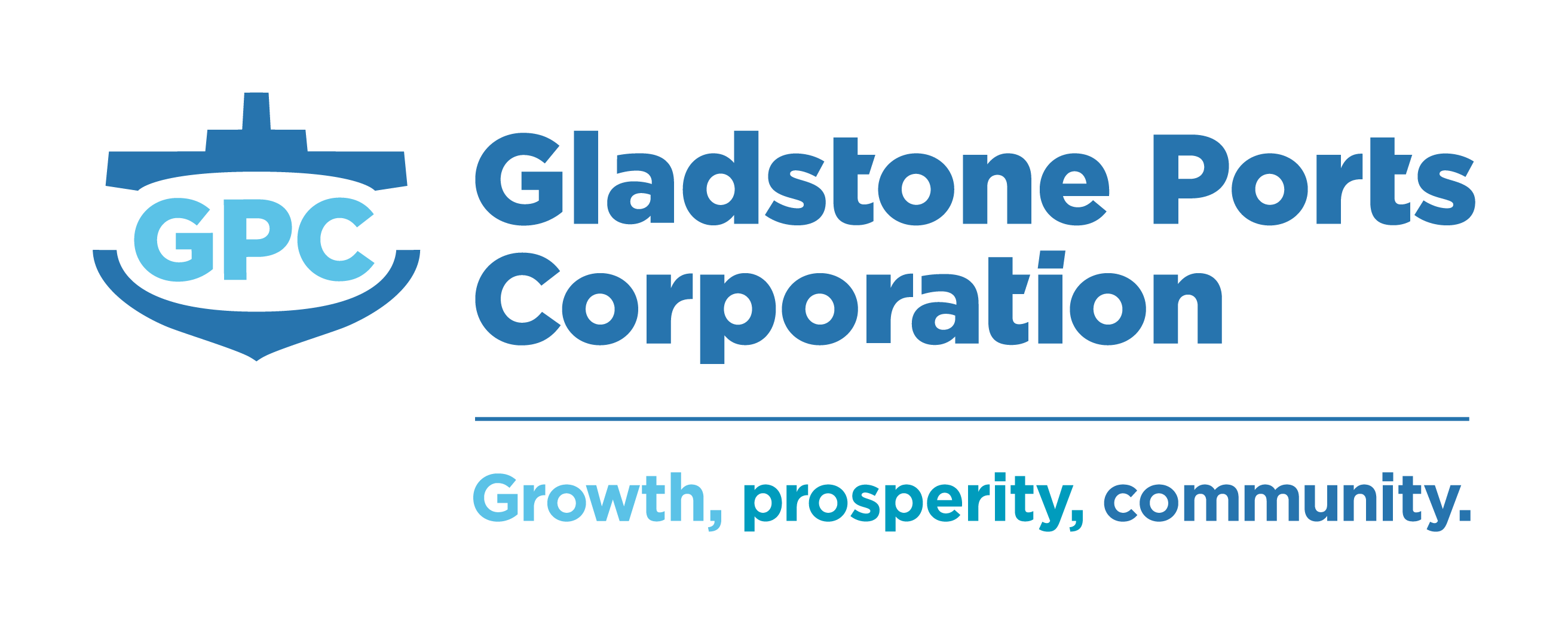 Gladstone Ports Corporation logo, motto below is Growth, prosperty, community